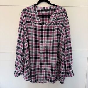 Lane Bryant Plaid V-Neck Top - Pink and Black - 18/20
